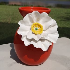 Anthropologie Decorative 3D White Poppy Coral Vase